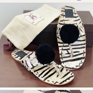 NIB Figue Zebra Leo Pompom Sandals